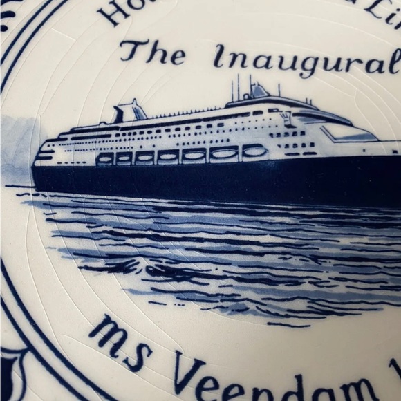 Holland America Line The Inaugural Ms Veendam 1996 Blauw Delft Plate EUC - Picture 2 of 5
